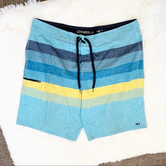O’Neill Brisbane Men’s Board Shorts Size 40 Teal Blue Yellow Surf Swim Trunks - Picture 3 of 9